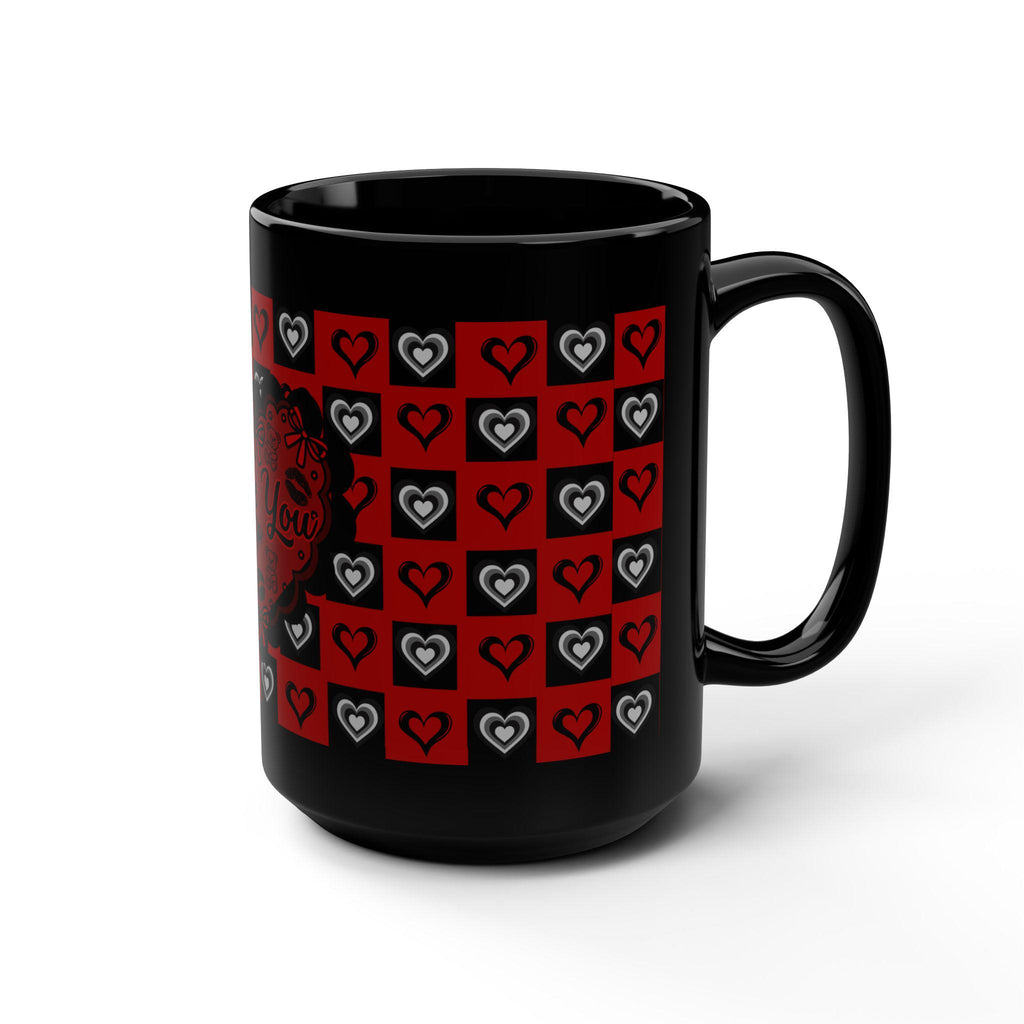 Valentine's Day Inspired "Love You" Mug | 15oz Black Ceramic Heart Patterned