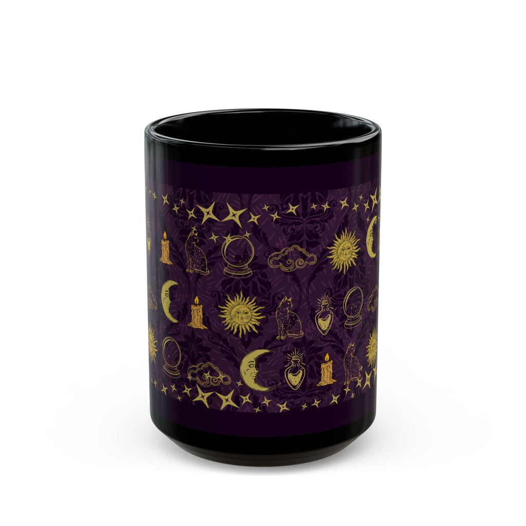 Celestial Mug | Black Coffee Cup with Whimsical Icon Pattern