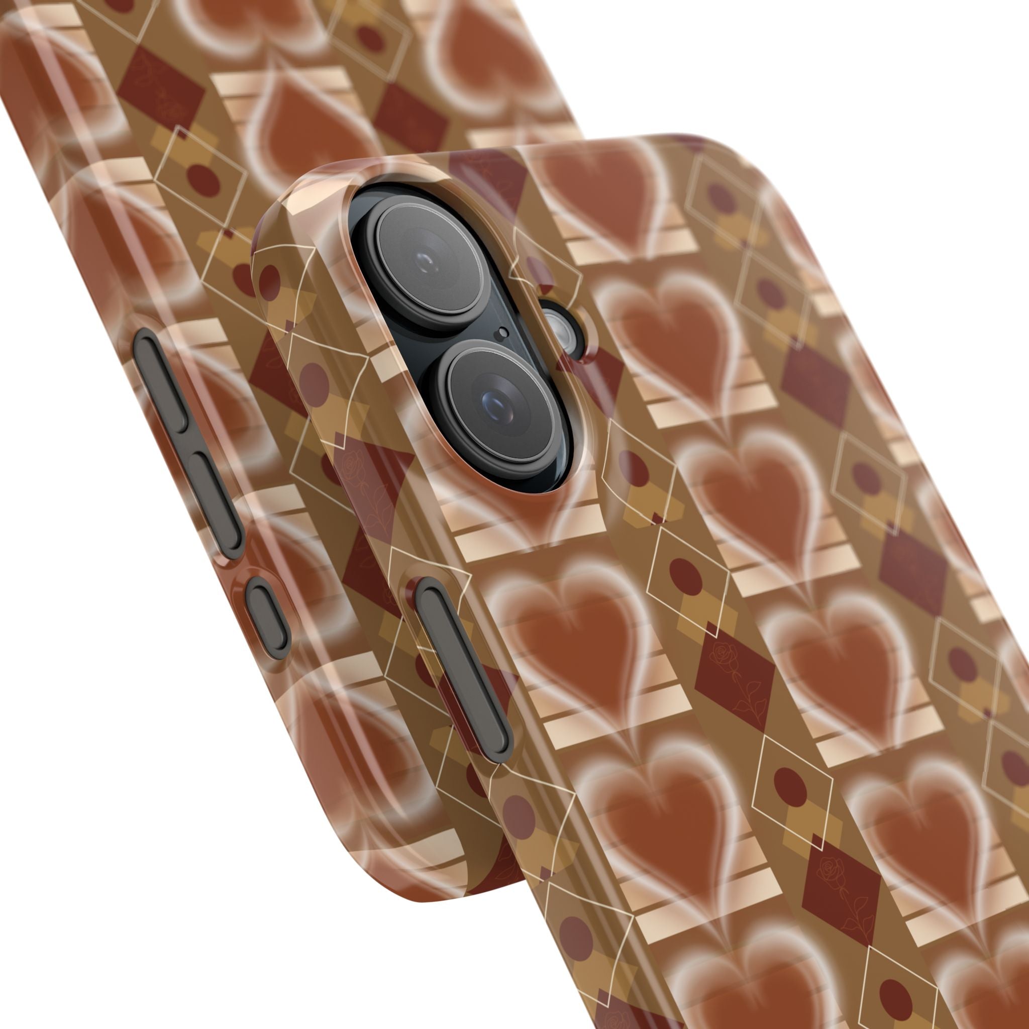 Fall Inspired Phone Case — Retro Brown Heart Pattern Slim Phone Case