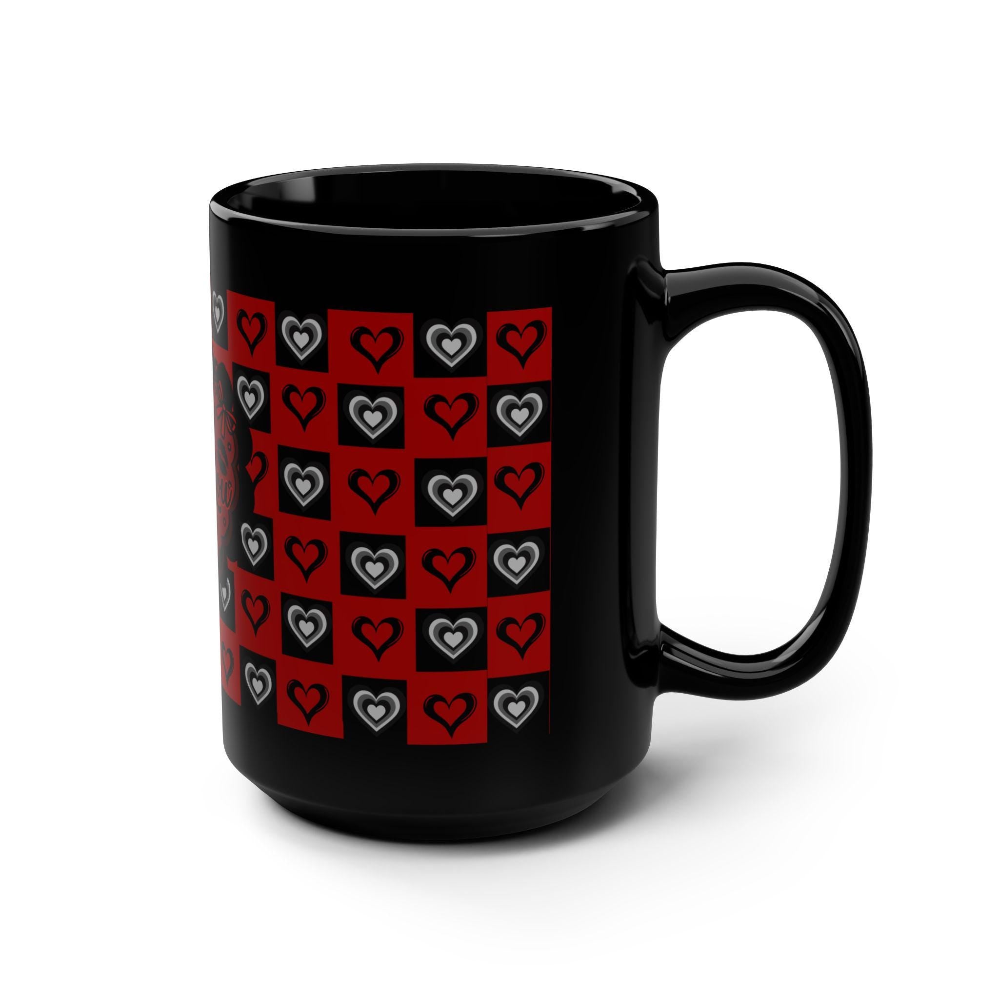 Valentine's Day Inspired "Love You" Mug | 15oz Black Ceramic Heart Patterned