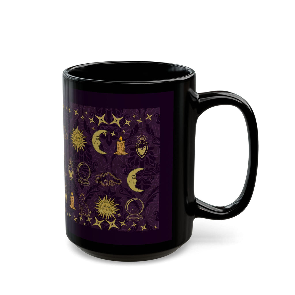 Celestial Mug | Black Coffee Cup with Whimsical Icon Pattern