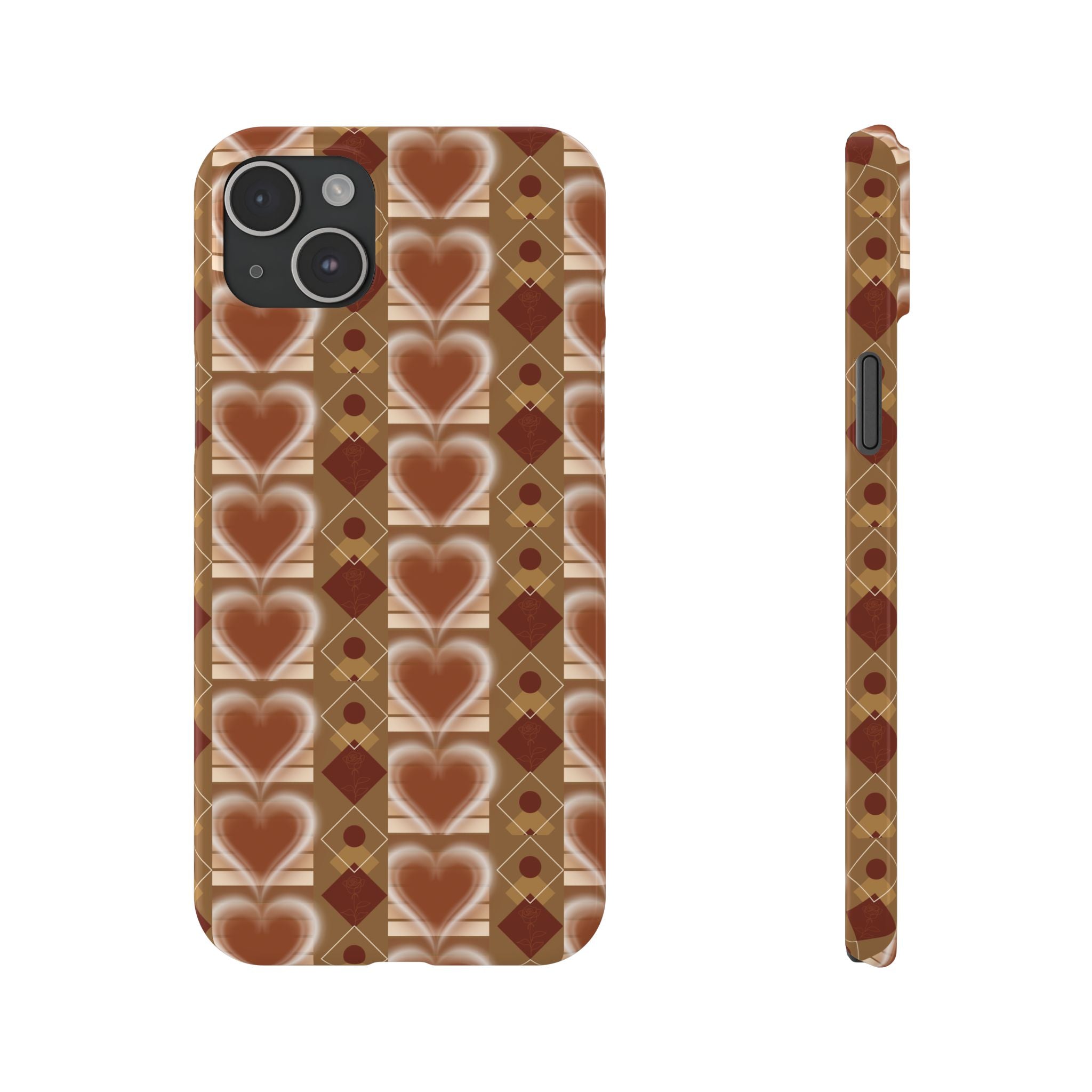 Fall Inspired Phone Case — Retro Brown Heart Pattern Slim Phone Case