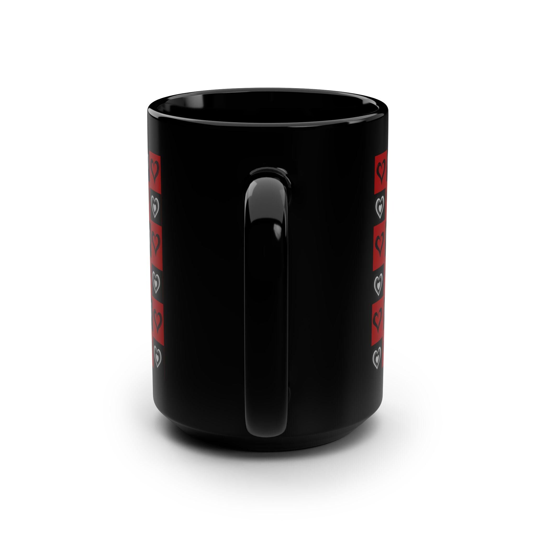 Valentine's Day Inspired "Love You" Mug | 15oz Black Ceramic Heart Patterned