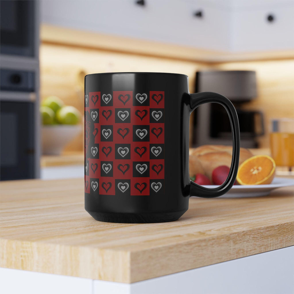 Valentine's Day Inspired "Love You" Mug | 15oz Black Ceramic Heart Patterned