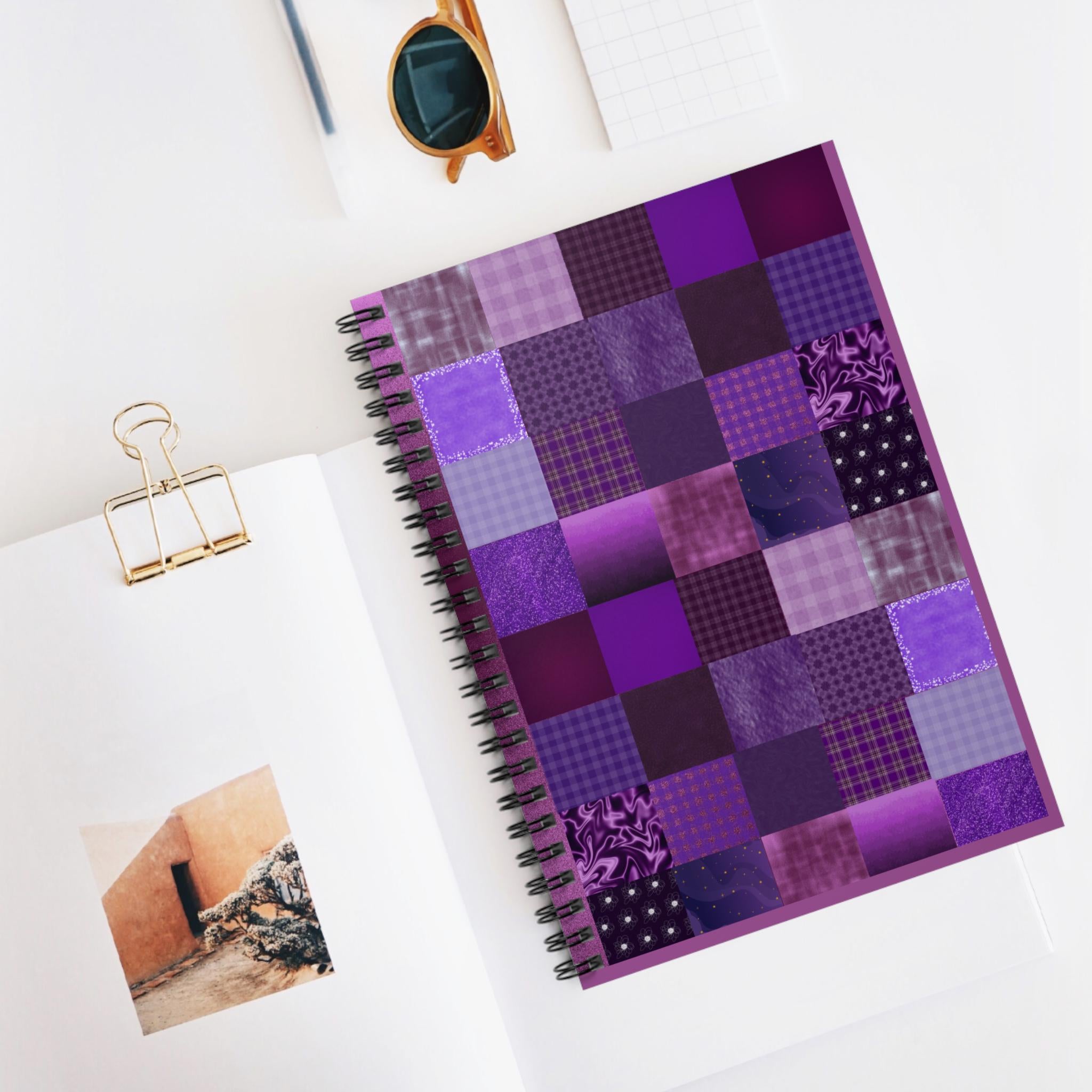 Purple Patchwork Pattern Spiral Notebook | Ruled Journal