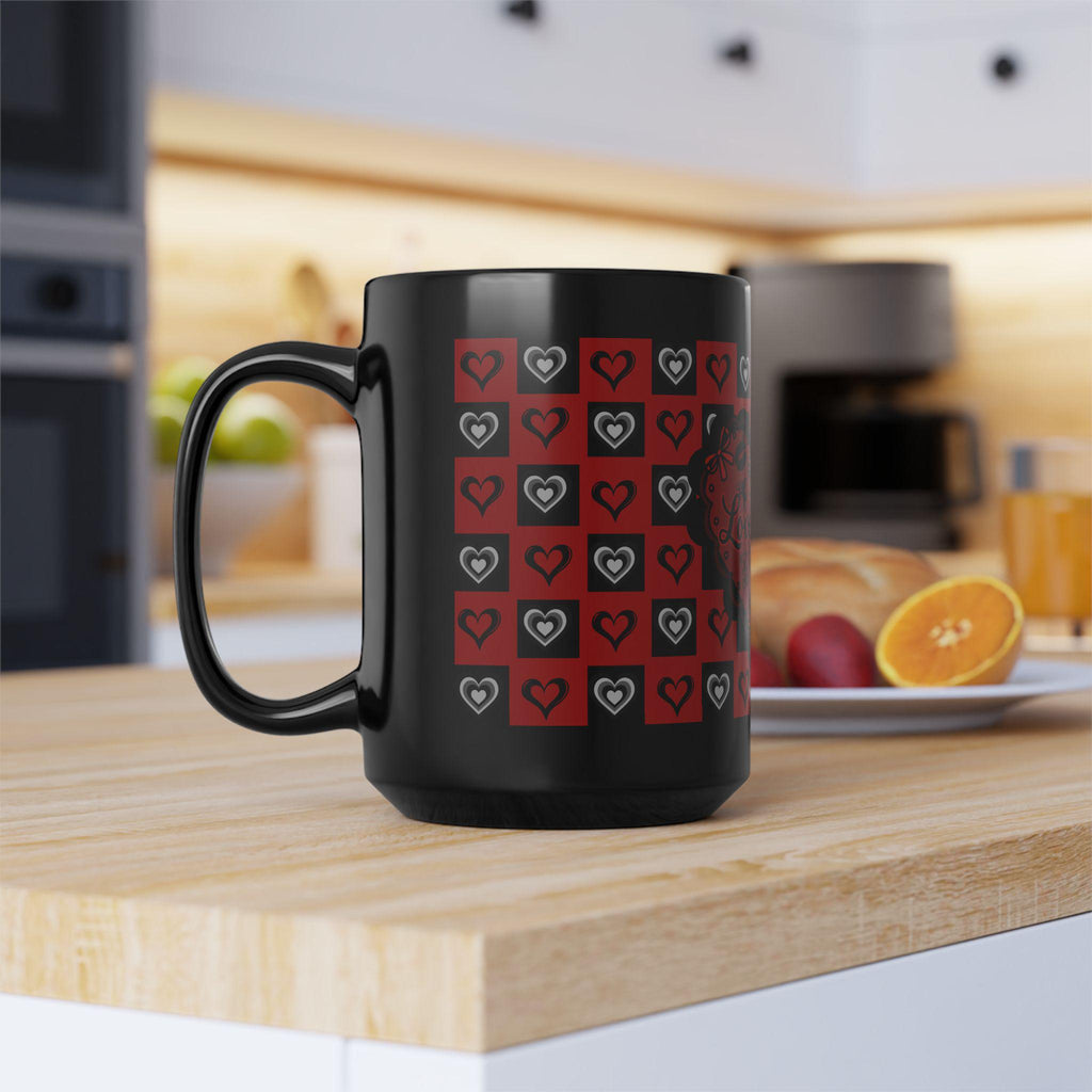 Valentine's Day Inspired "Love You" Mug | 15oz Black Ceramic Heart Patterned