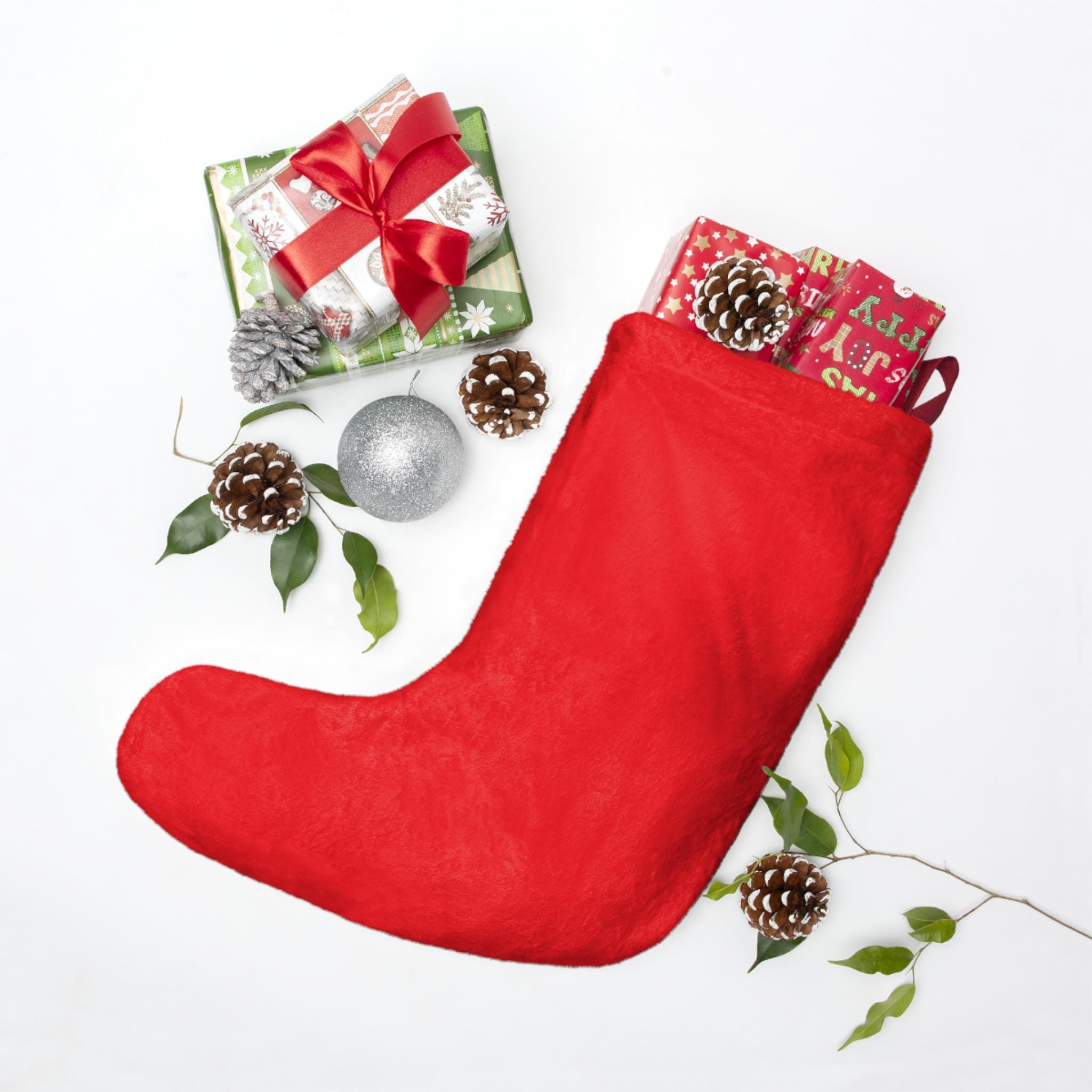 Christmas Stocking 2025 | Red Holiday Stocking with Green and Gold Accents