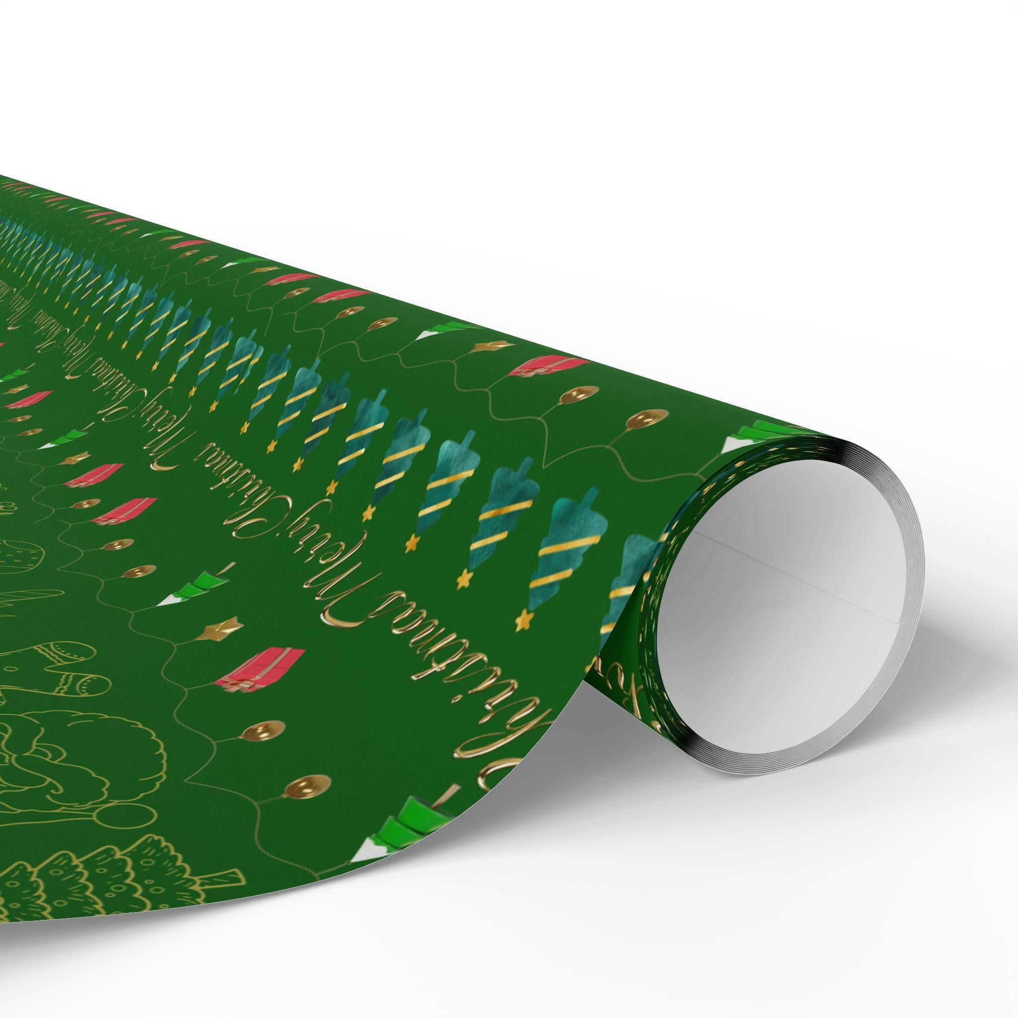 Festive Holiday Wrapping Paper | Green and Gold Christmas Gift Wrap