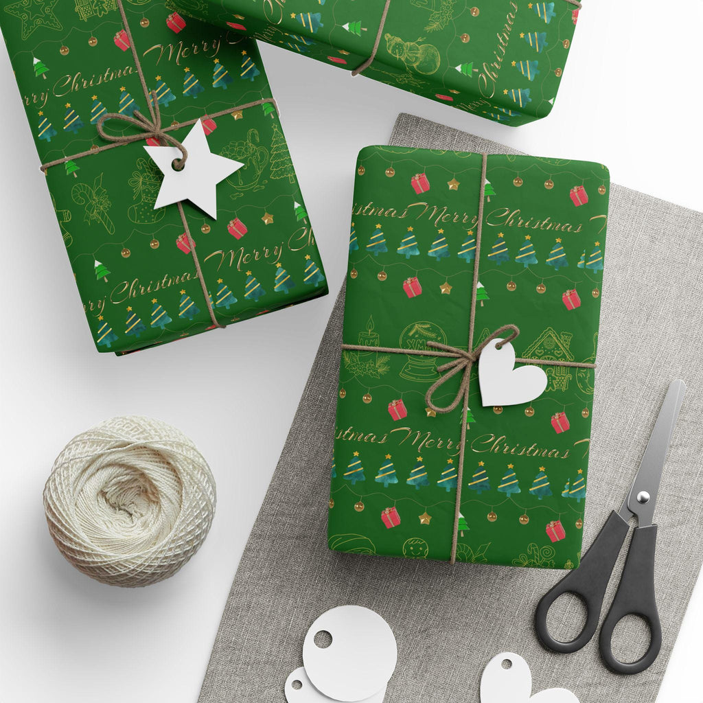 Festive Holiday Wrapping Paper | Green and Gold Christmas Gift Wrap