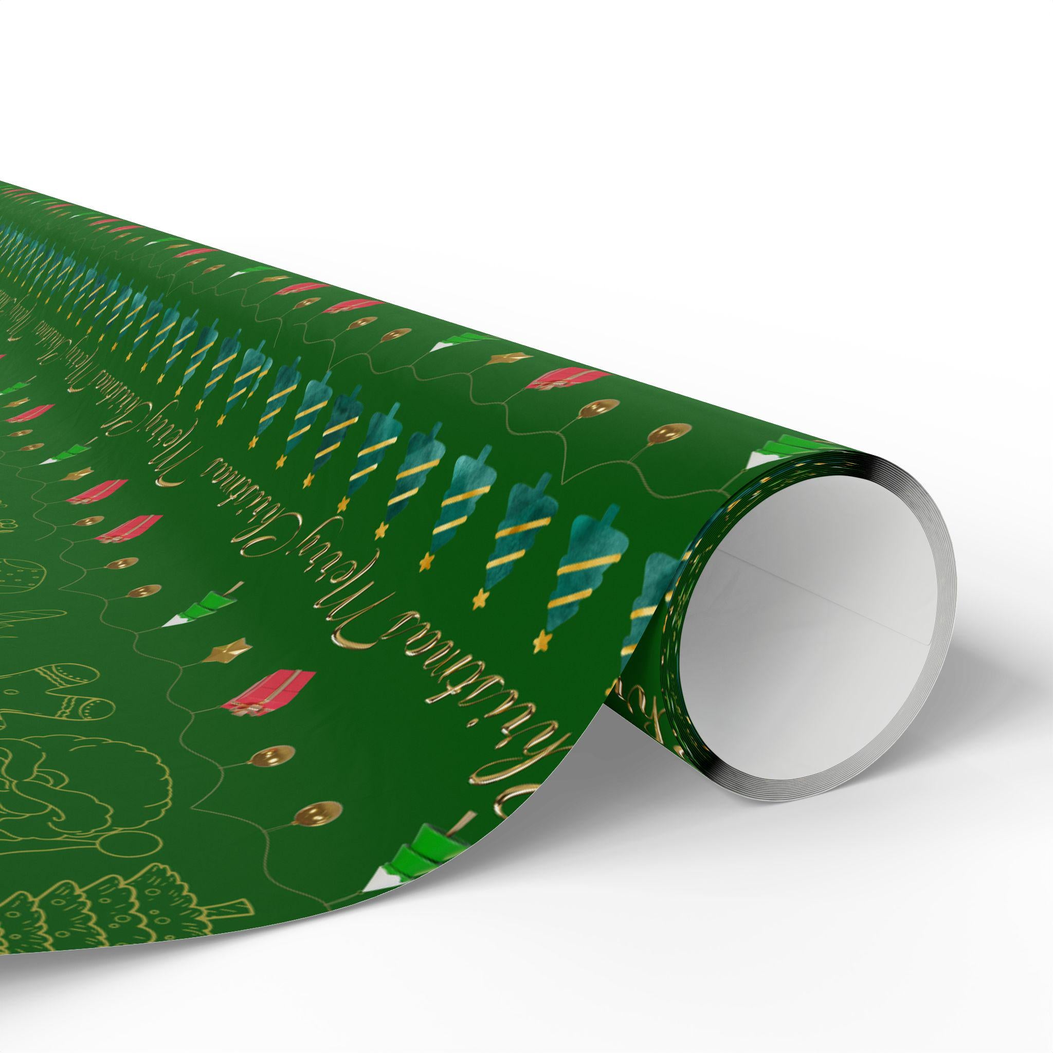 Festive Holiday Wrapping Paper | Green and Gold Christmas Gift Wrap