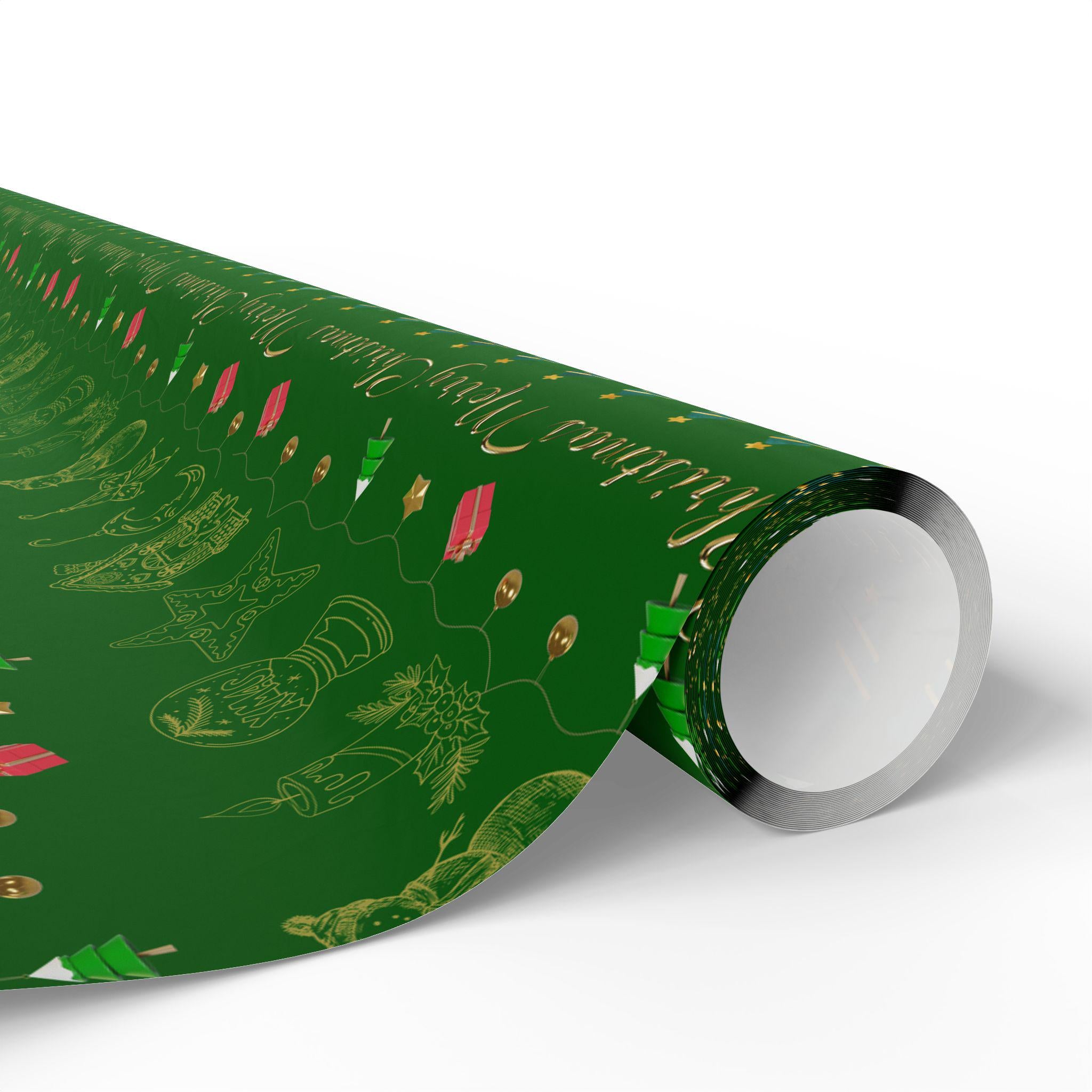 Festive Holiday Wrapping Paper | Green and Gold Christmas Gift Wrap
