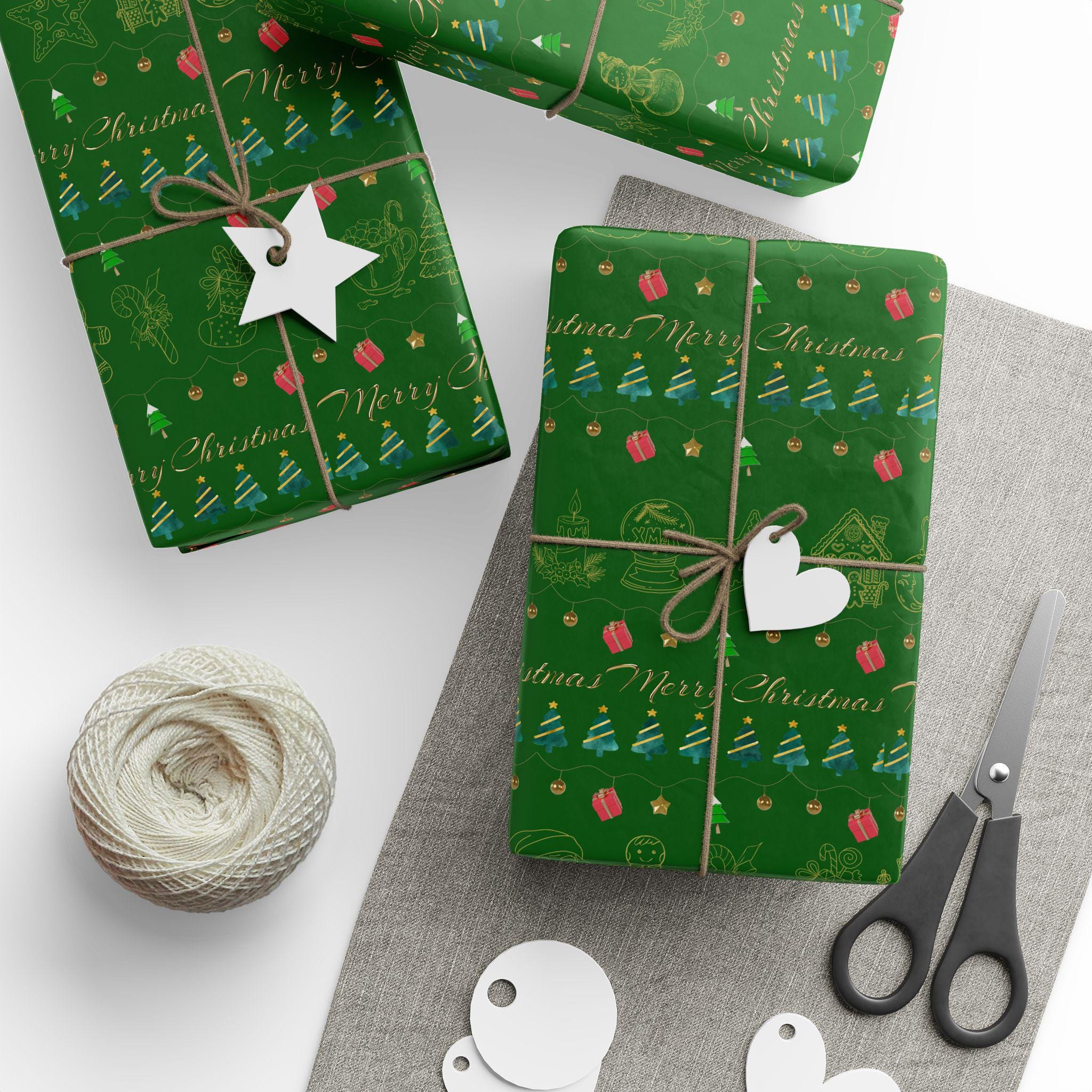 Festive Holiday Wrapping Paper | Green and Gold Christmas Gift Wrap