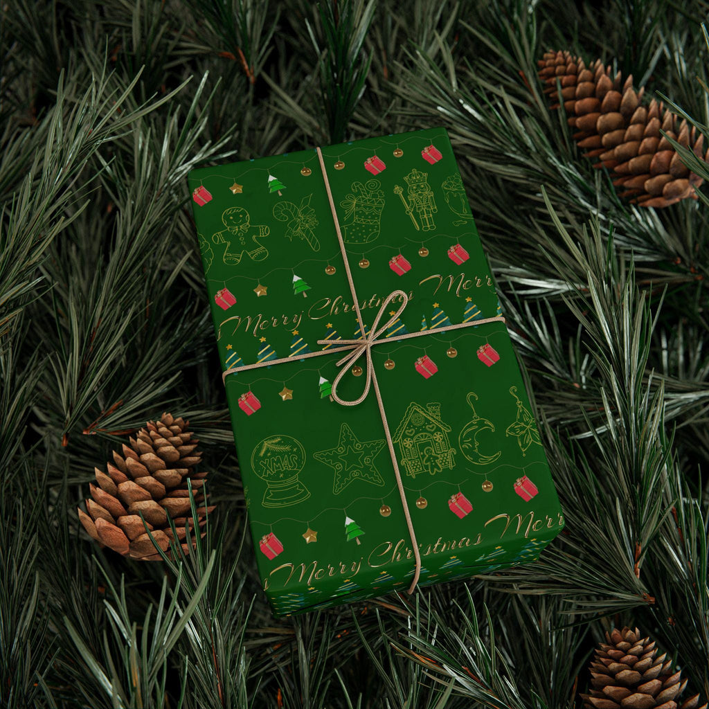 Festive Holiday Wrapping Paper | Green and Gold Christmas Gift Wrap