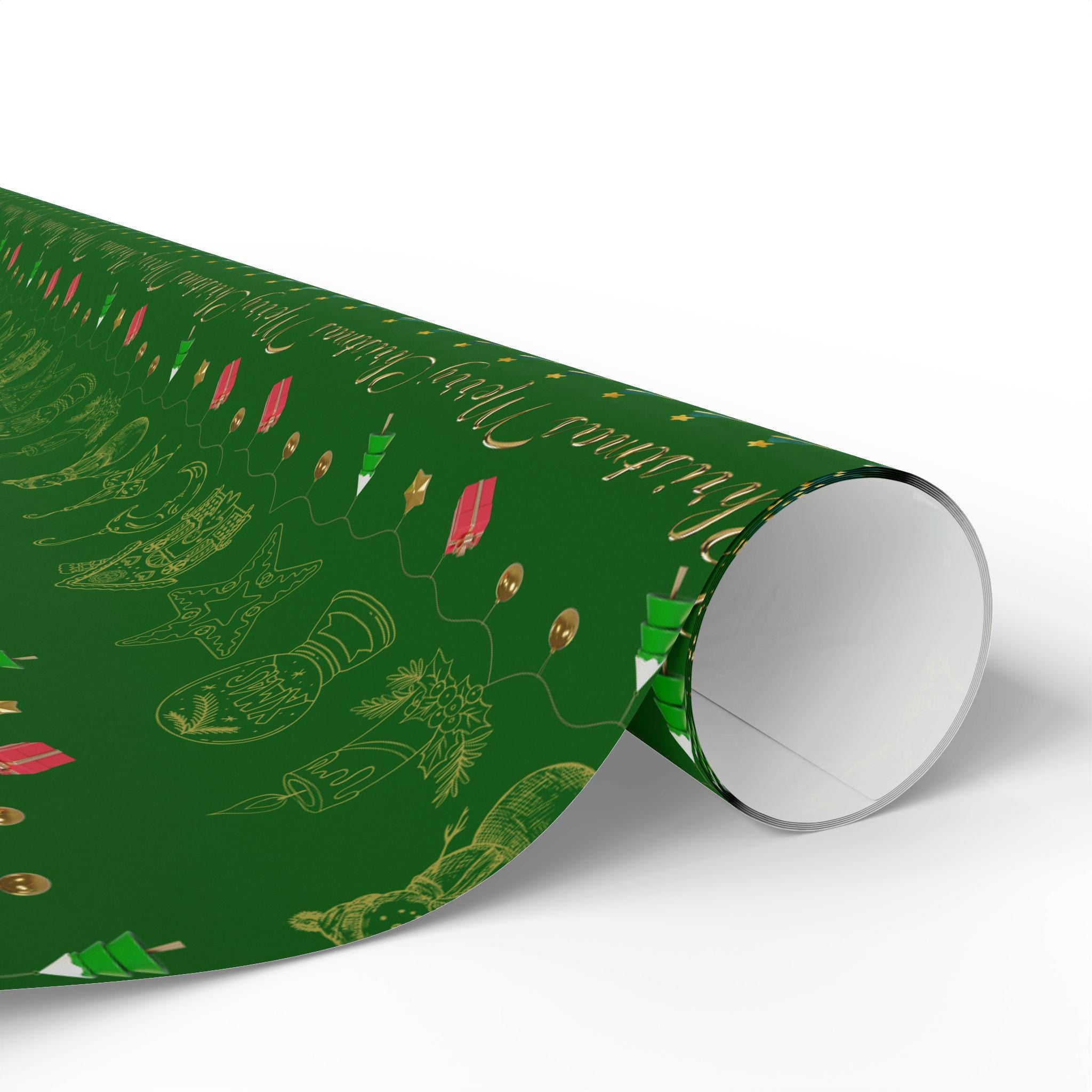Festive Holiday Wrapping Paper | Green and Gold Christmas Gift Wrap