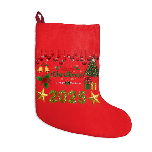 Christmas Stocking 2025 | Red Holiday Stocking with Green and Gold Accents
