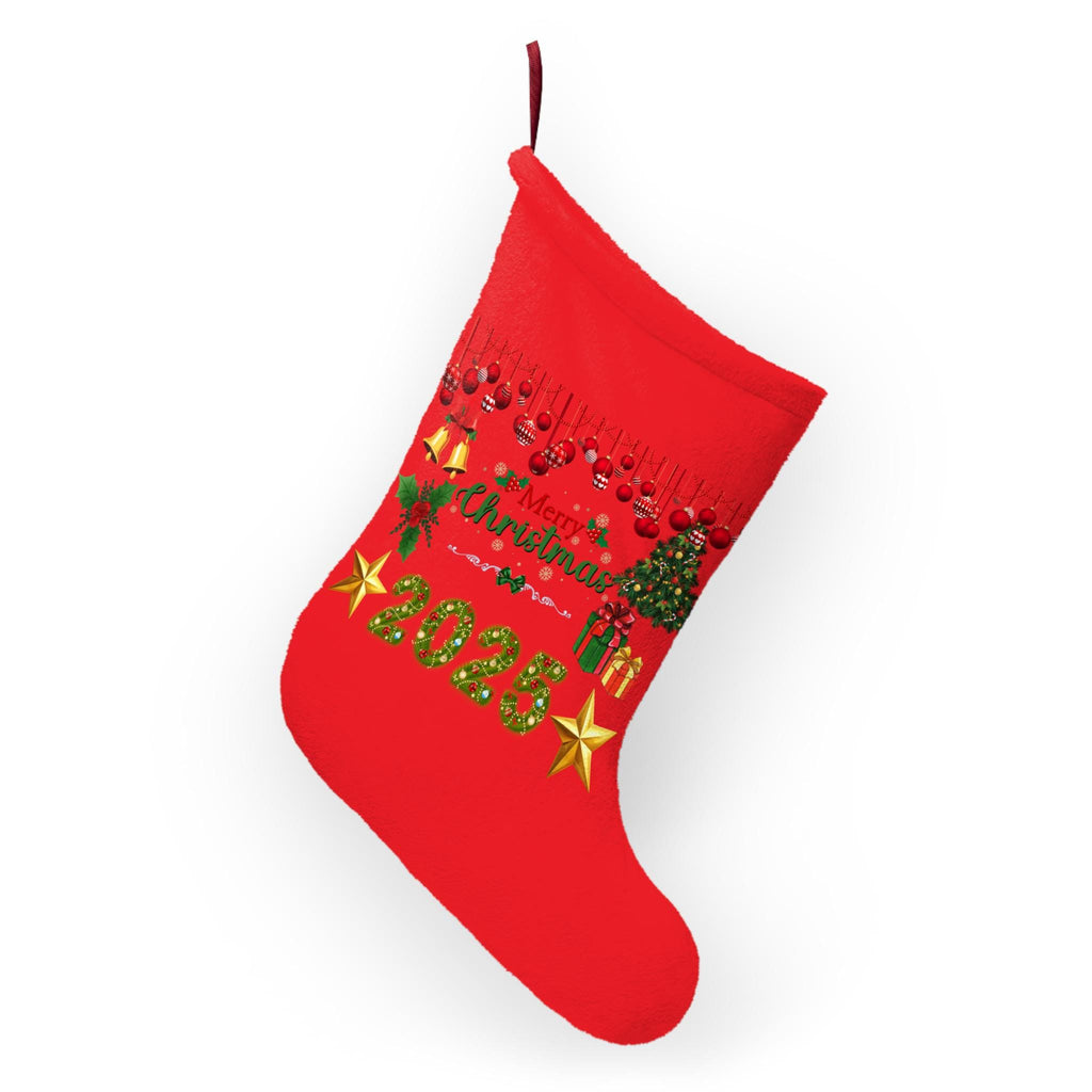 Christmas Stocking 2025 | Red Holiday Stocking with Green and Gold Accents